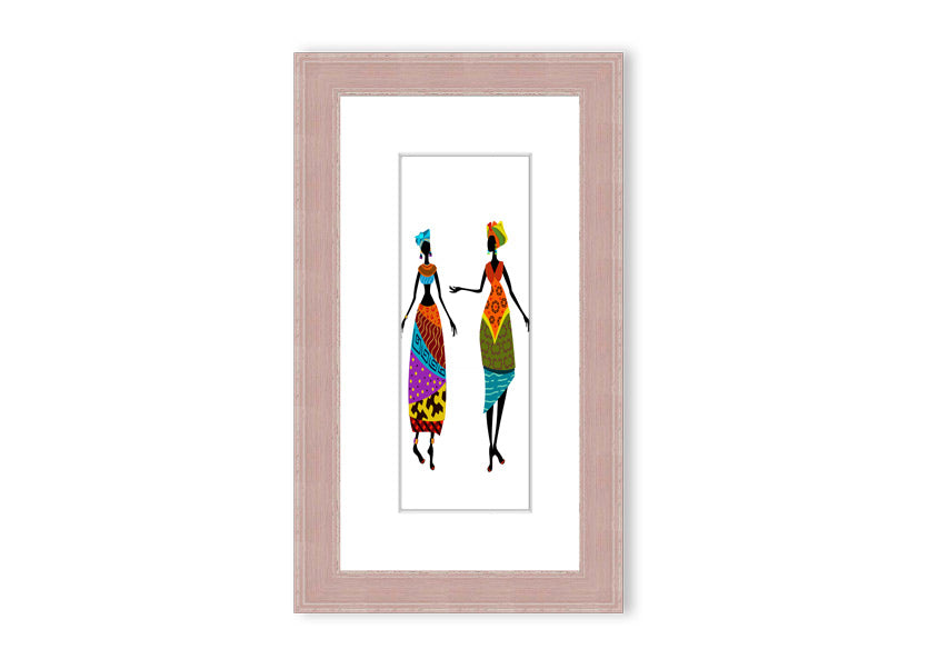 Framed print of African Women 2 artwork, showcasing vibrant colors and intricate details, ready to hang.