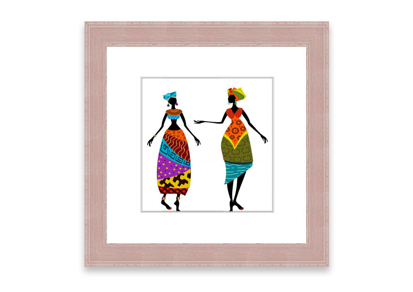 Framed print of African Women 2 artwork, showcasing vibrant colors and intricate details, ready to hang.