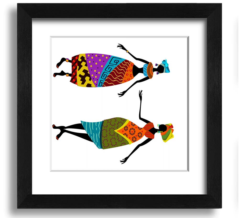 African Women 2 Square Framed Print showcasing vibrant colors and intricate details, framed in a stylish border.