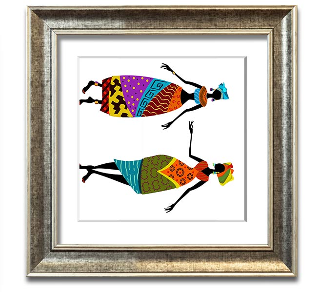 African Women 2 Square Framed Print showcasing vibrant colors and intricate details, framed in a stylish border.