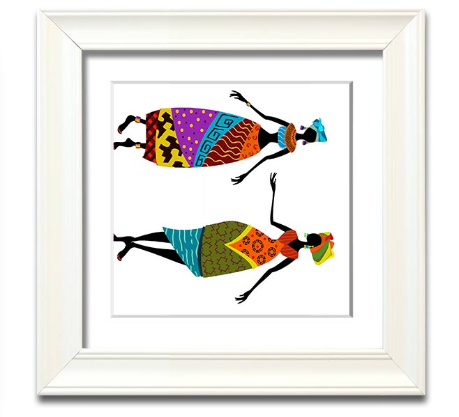 African Women 2 Square Framed Print showcasing vibrant colors and intricate details, framed in a stylish border.