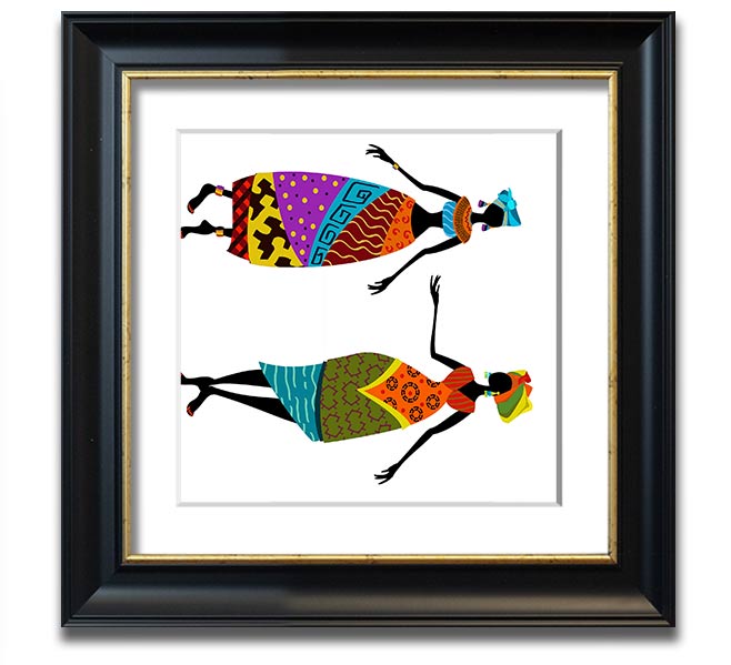 African Women 2 Square Framed Print showcasing vibrant colors and intricate details, framed in a stylish border.