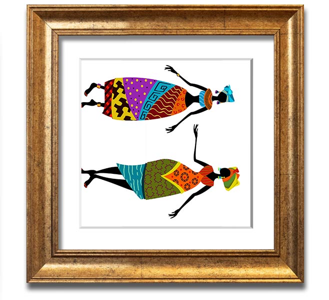 African Women 2 Square Framed Print showcasing vibrant colors and intricate details, framed in a stylish border.