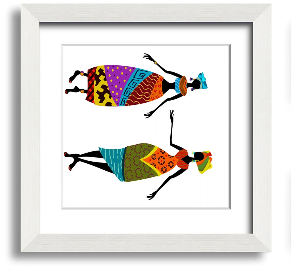 African Women 2 Square Framed Print showcasing vibrant colors and intricate details, framed in a stylish border.