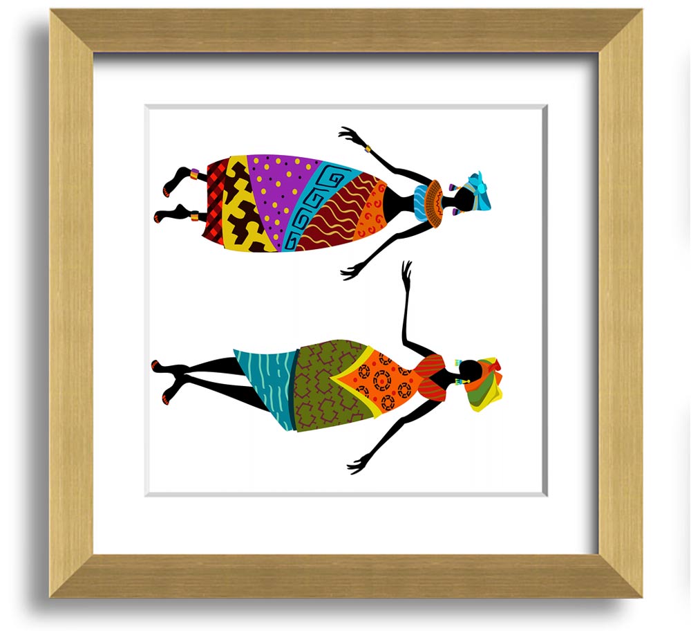 African Women 2 Square Framed Print showcasing vibrant colors and intricate details, framed in a stylish border.