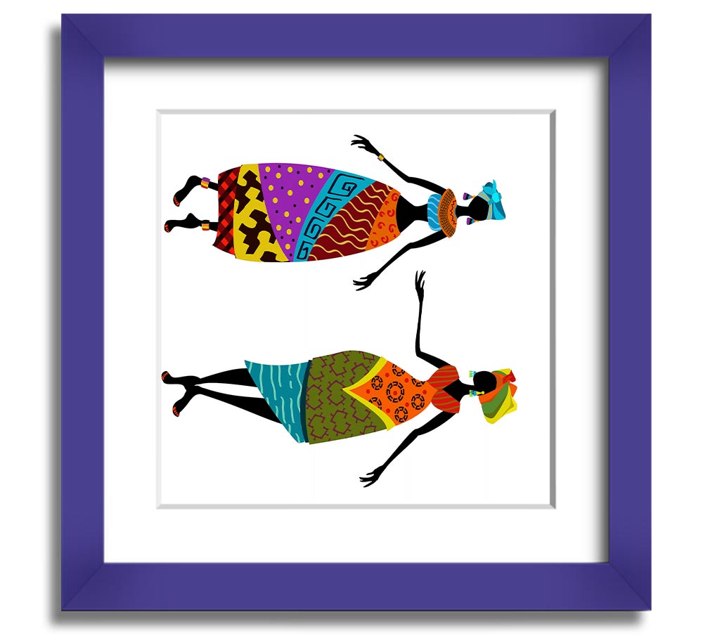 African Women 2 Square Framed Print showcasing vibrant colors and intricate details, framed in a stylish border.