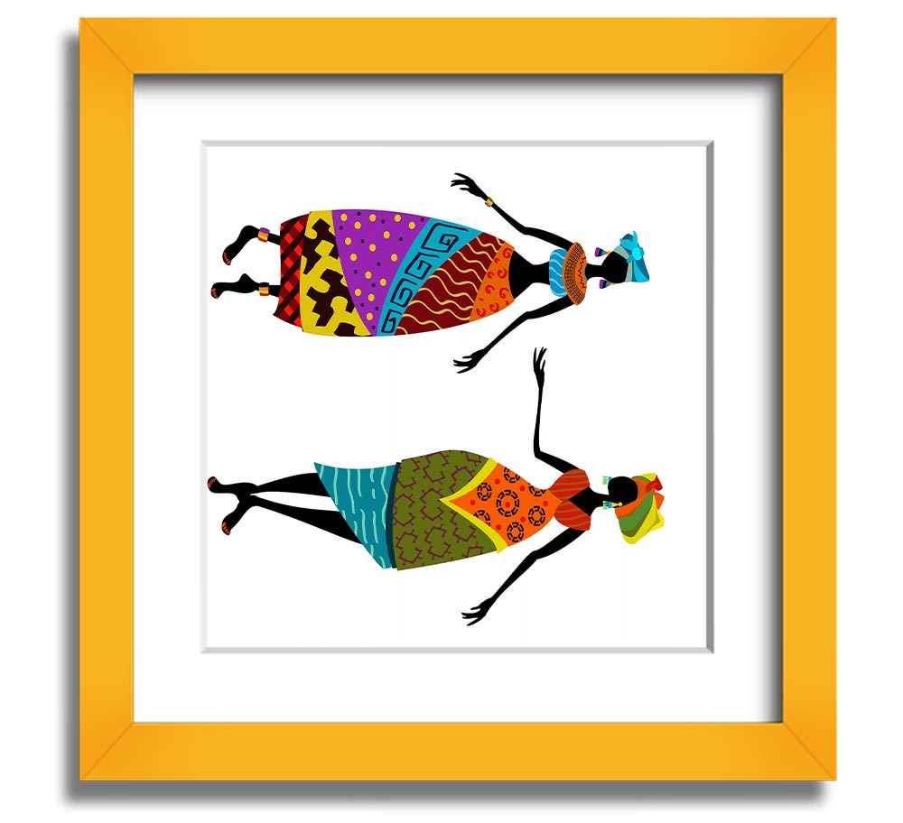 African Women 2 Square Framed Print showcasing vibrant colors and intricate details, framed in a stylish border.