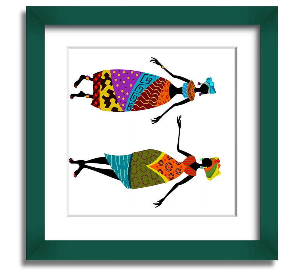 African Women 2 Square Framed Print showcasing vibrant colors and intricate details, framed in a stylish border.