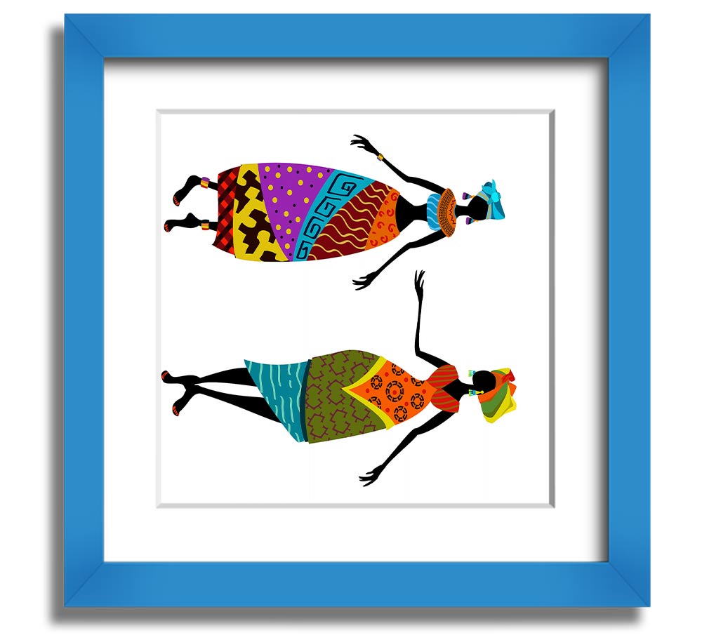 African Women 2 Square Framed Print showcasing vibrant colors and intricate details, framed in a stylish border.