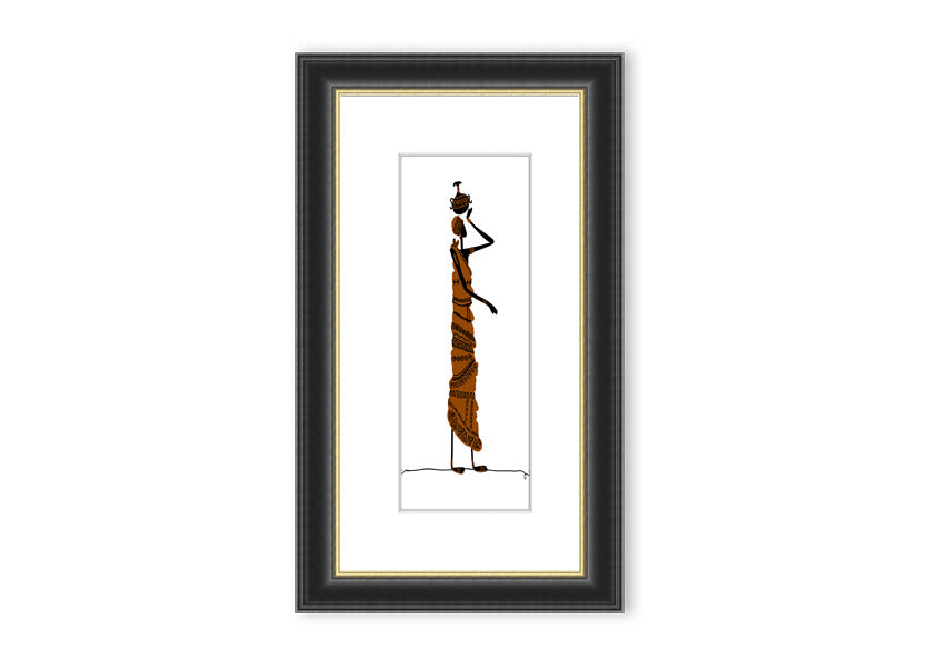 Framed print of African Women 3 artwork, showcasing vibrant colors and intricate details, available in various frame colors.