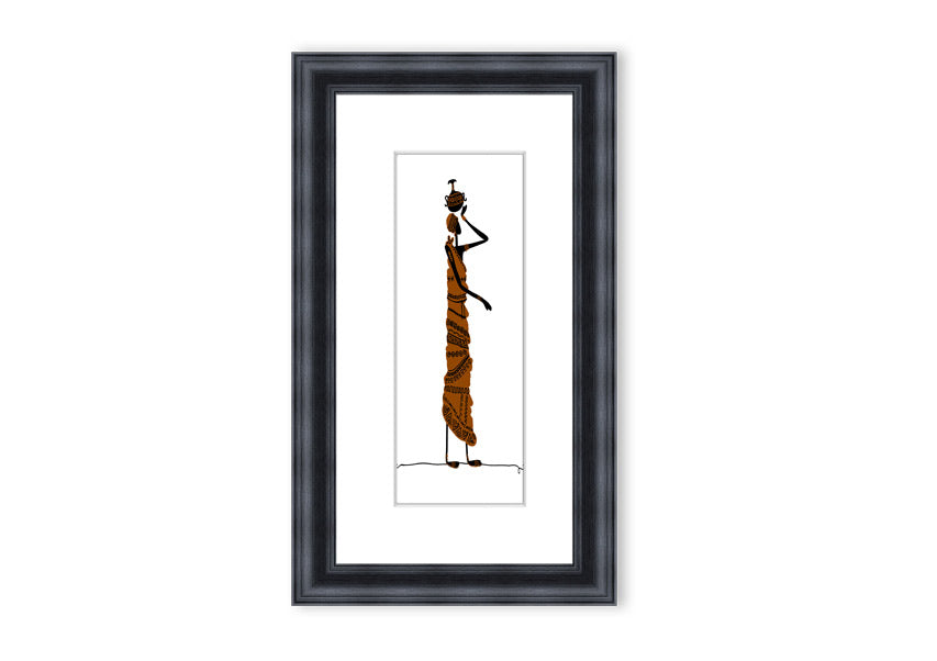 Framed print of African Women 3 artwork, showcasing vibrant colors and intricate details, available in various frame colors.