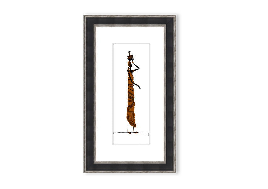 Framed print of African Women 3 artwork, showcasing vibrant colors and intricate details, available in various frame colors.