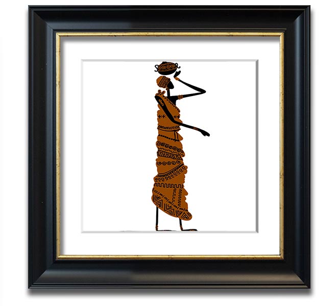 African Women 3 Square Framed Print showcasing vibrant artwork in a stylish frame.