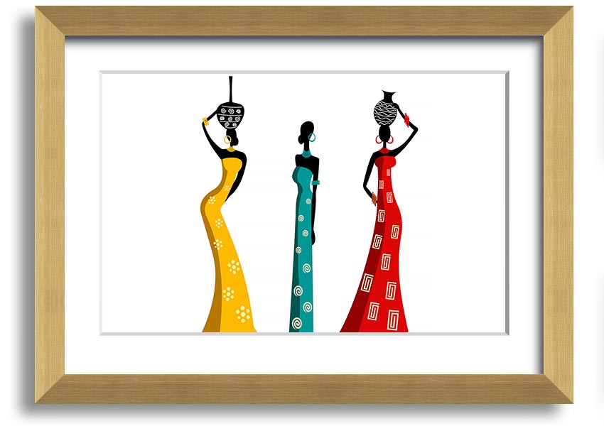 A beautifully framed print of African Women, showcasing vibrant colors and intricate details, ready to hang on the wall.