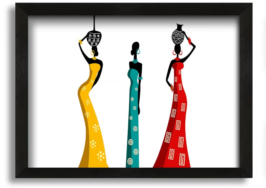 A beautifully framed print of African Women, showcasing vibrant colors and intricate details, ready to hang on the wall.