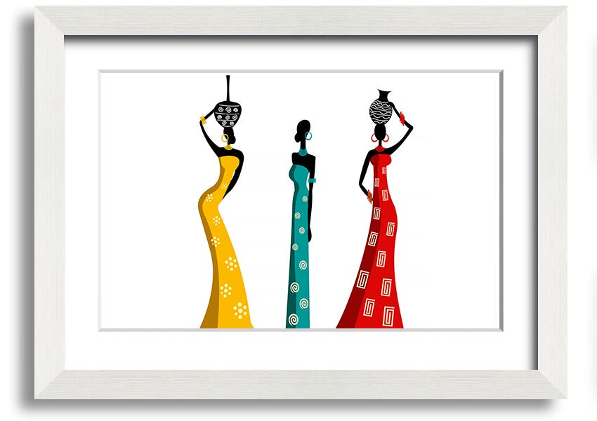 A beautifully framed print of African Women, showcasing vibrant colors and intricate details, ready to hang on the wall.