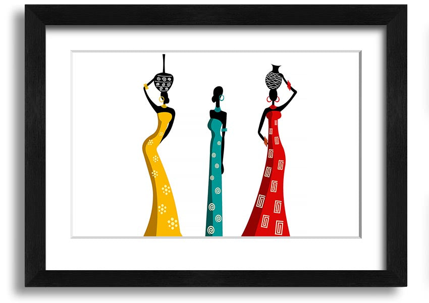 A beautifully framed print of African Women, showcasing vibrant colors and intricate details, ready to hang on the wall.