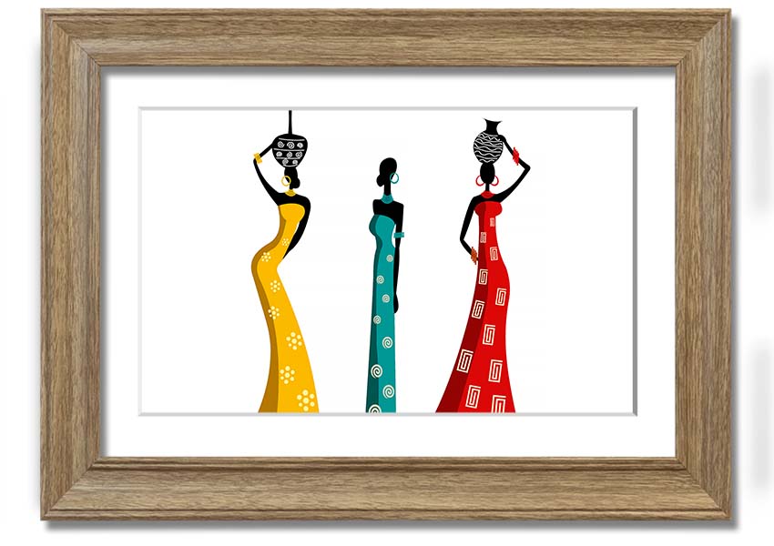 A beautifully framed print of African Women, showcasing vibrant colors and intricate details, ready to hang on the wall.