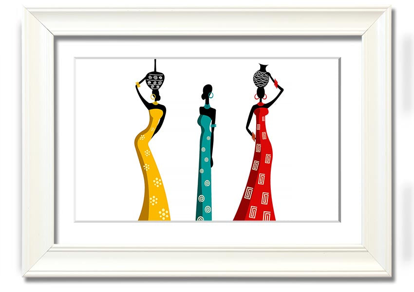 A beautifully framed print of African Women, showcasing vibrant colors and intricate details, ready to hang on the wall.