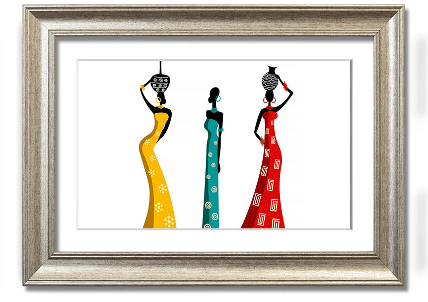 A beautifully framed print of African Women, showcasing vibrant colors and intricate details, ready to hang on the wall.