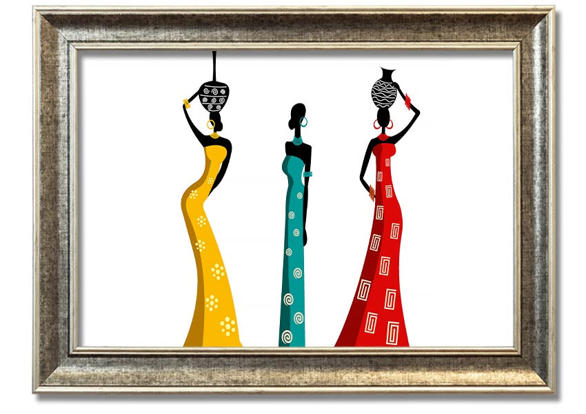 A beautifully framed print of African Women, showcasing vibrant colors and intricate details, ready to hang on the wall.