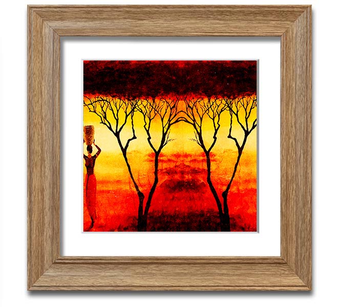 A square framed print depicting African women working in vibrant red fields, showcasing cultural strength and beauty.