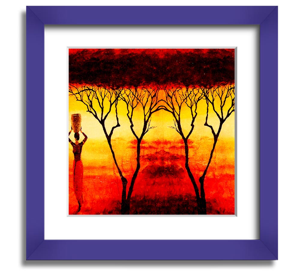 A square framed print depicting African women working in vibrant red fields, showcasing cultural strength and beauty.