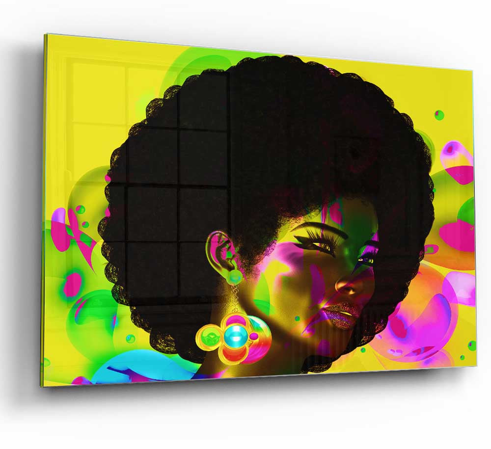 Afro Funk glass print featuring vibrant colors and modern design, perfect for home decor.