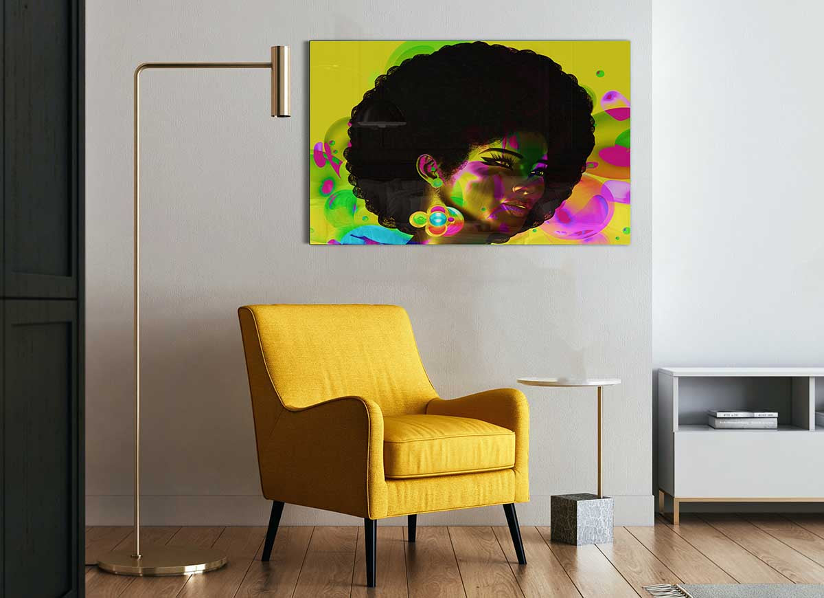 Afro Funk glass print featuring vibrant colors and modern design, perfect for home decor.