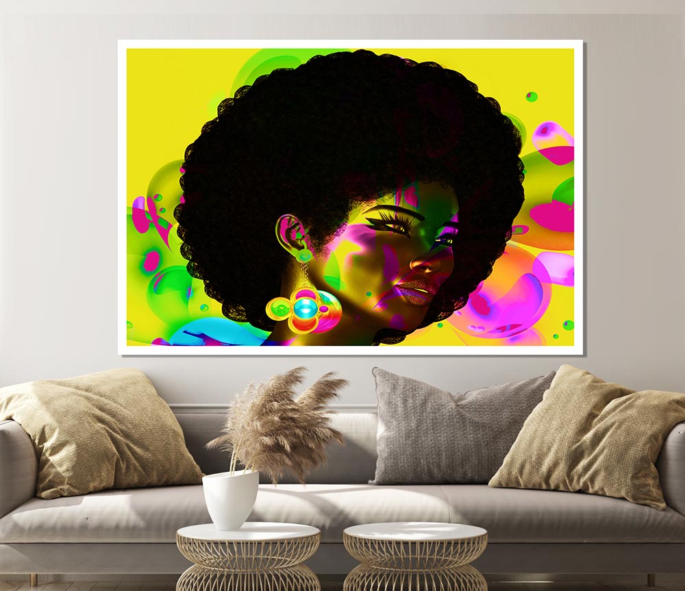 Afro Funk poster featuring vibrant colors and dynamic patterns on high-quality canvas, ready for display.