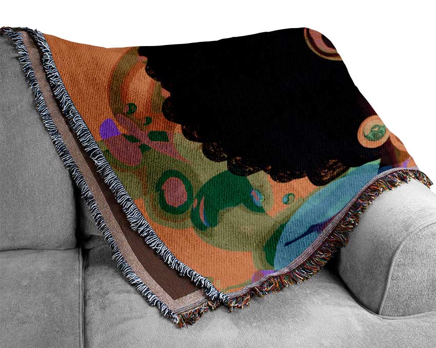 Afro Funk throw blanket made from 100% cotton, featuring a thermal weave design in vibrant colors, perfect for adding style to any room.