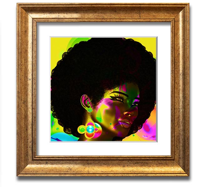 Afro Funk Square Framed Print showcasing vibrant colors and intricate patterns, available in various frame colors.