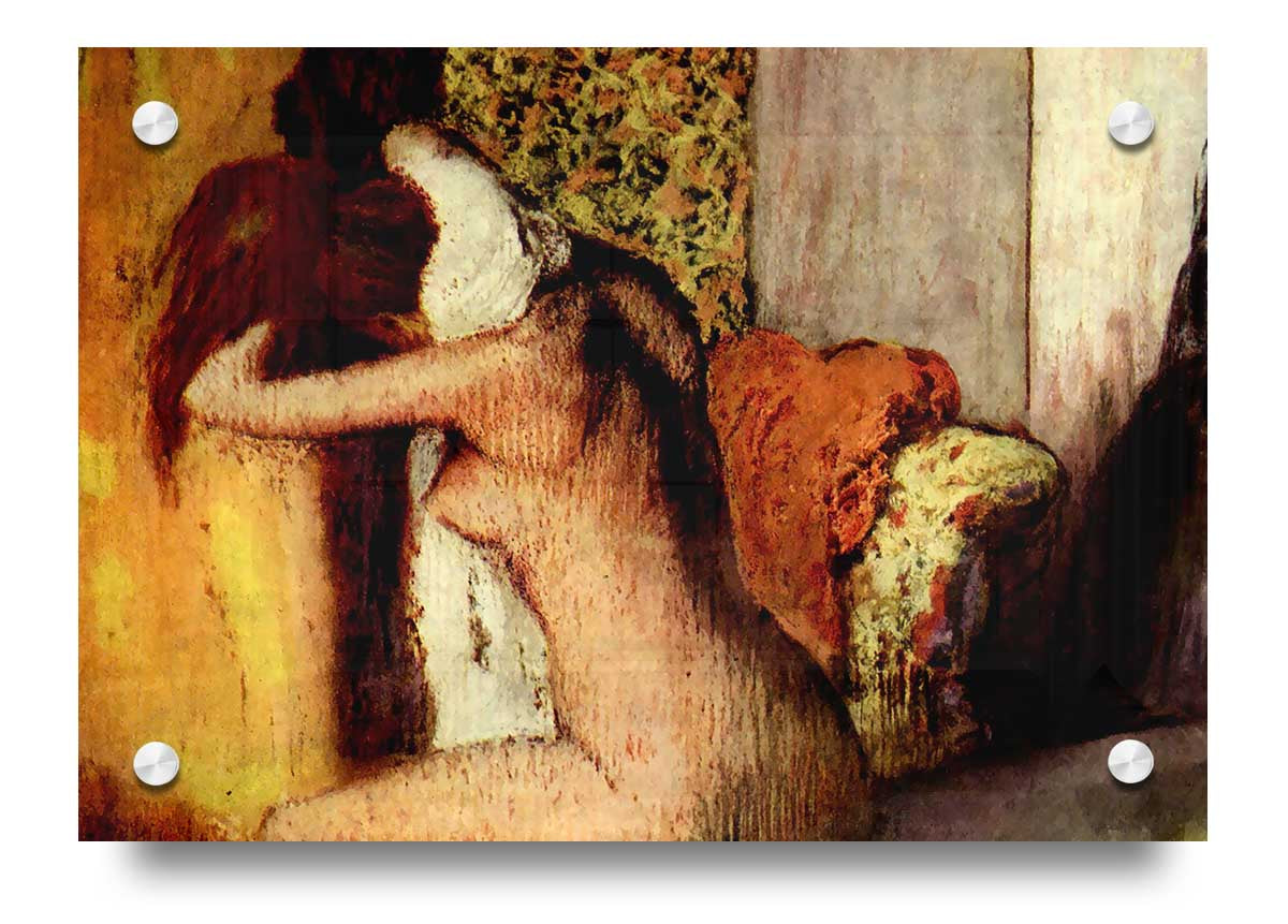 Acrylic print of After Bathing #2 by Degas, showcasing vibrant colors and intricate details on 5mm thick acrylic glass.