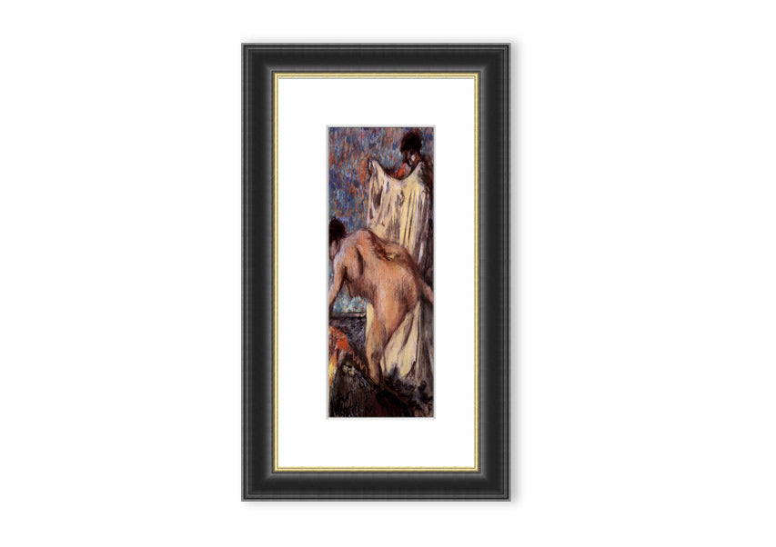 Framed print of After Bathing #3 by Degas, showcasing elegant colors and details, ready to hang.