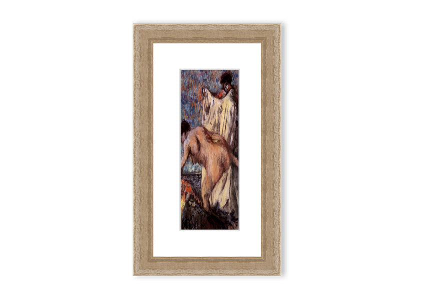 Framed print of After Bathing #3 by Degas, showcasing elegant colors and details, ready to hang.