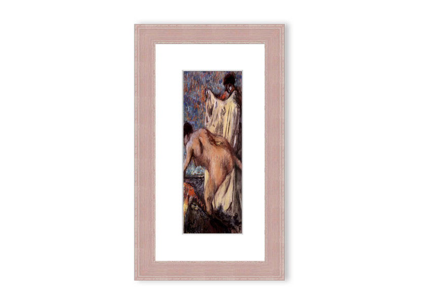 Framed print of After Bathing #3 by Degas, showcasing elegant colors and details, ready to hang.