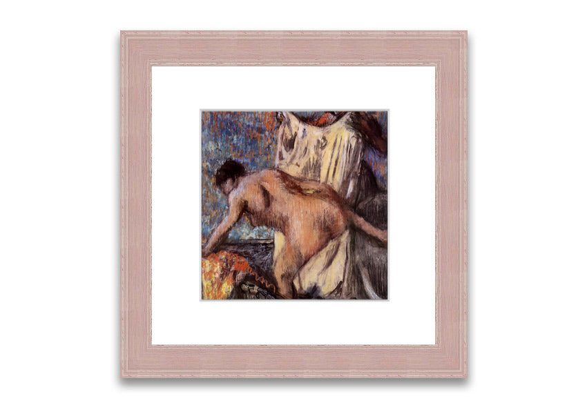 Framed print of After Bathing #3 by Degas, showcasing elegant colors and details, ready to hang.