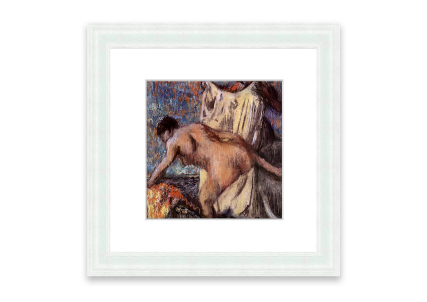 Framed print of After Bathing #3 by Degas, showcasing elegant colors and details, ready to hang.