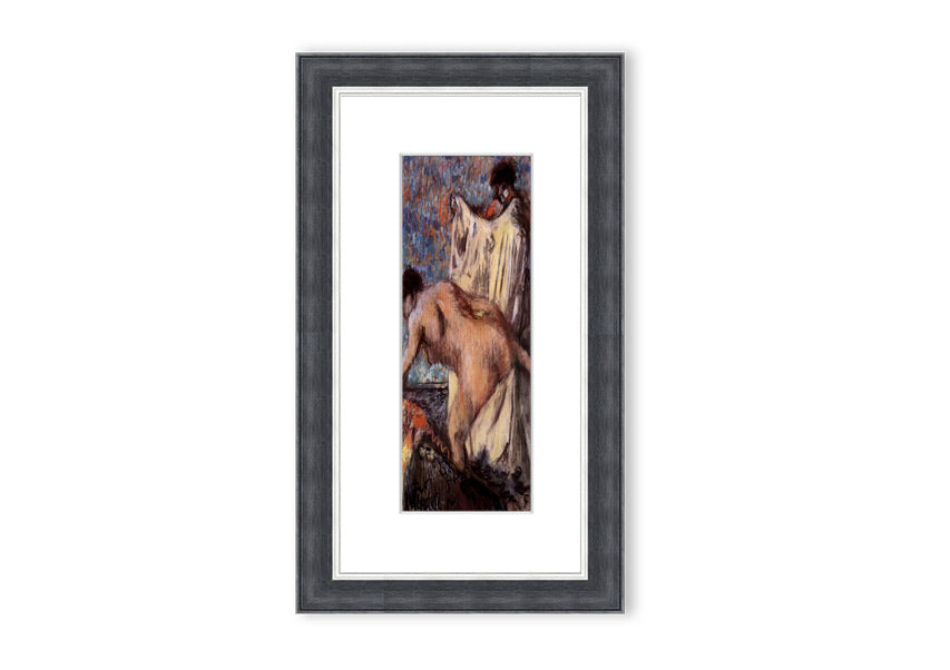 Framed print of After Bathing #3 by Degas, showcasing elegant colors and details, ready to hang.