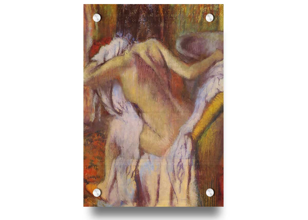 Acrylic print of After Bathing #4 by Degas, showcasing vibrant colors and intricate details on 5mm thick acrylic glass.