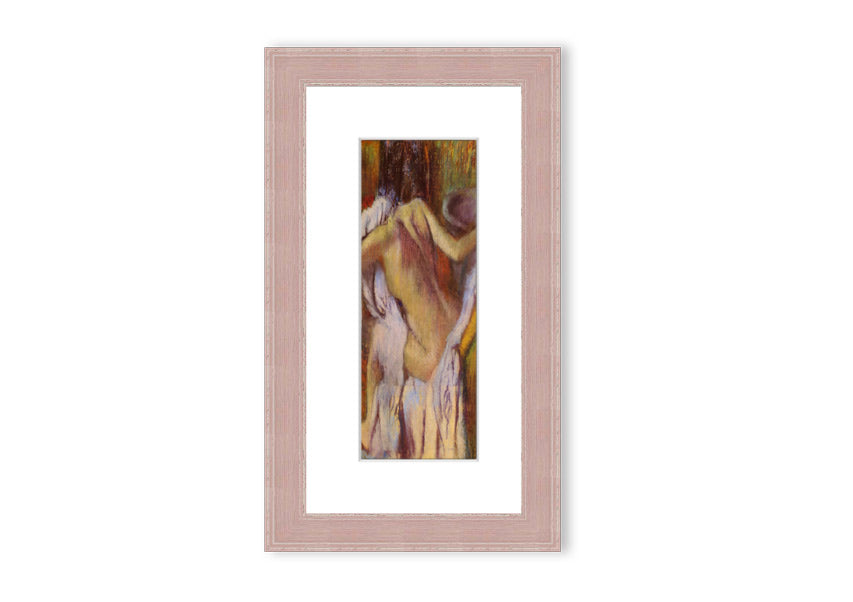 Framed print of After Bathing #4 by Degas, showcasing soft colors and elegant design, ready to hang.