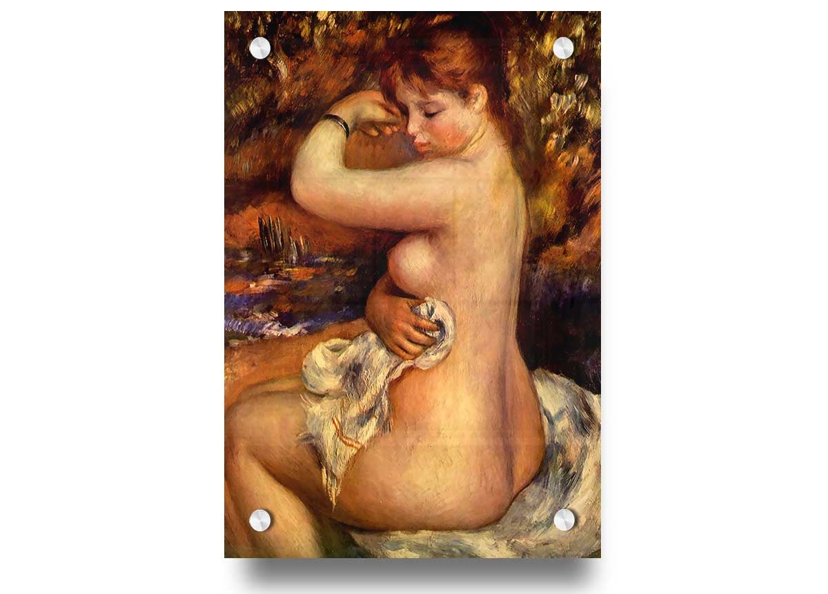 Acrylic print of Renoir's After The Bath, showcasing vibrant colors and intricate details on 5mm thick acrylic glass.