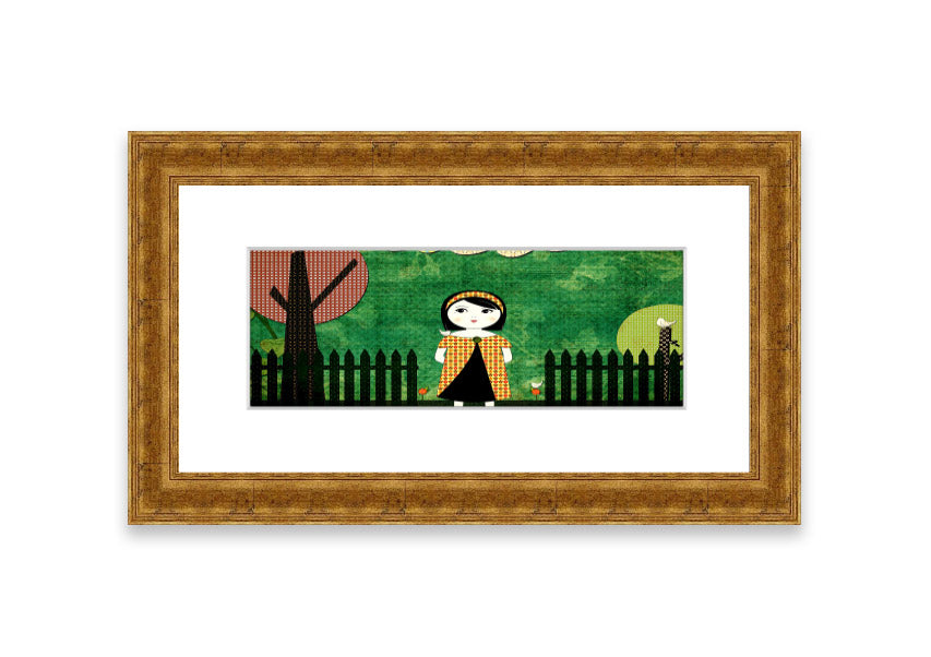 Framed print of a serene Cornwall landscape titled Afternoon Stroll, showcasing vibrant colors and intricate details.