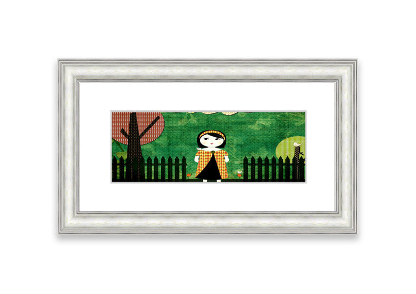 Framed print of a serene Cornwall landscape titled Afternoon Stroll, showcasing vibrant colors and intricate details.