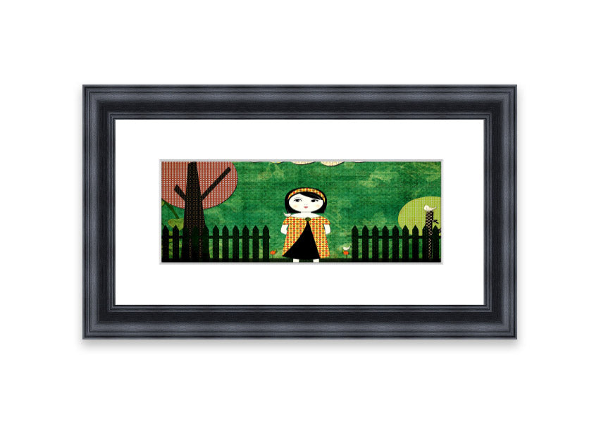 Framed print of a serene Cornwall landscape titled Afternoon Stroll, showcasing vibrant colors and intricate details.