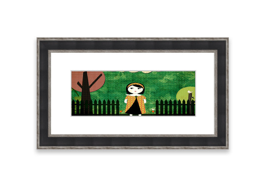 Framed print of a serene Cornwall landscape titled Afternoon Stroll, showcasing vibrant colors and intricate details.