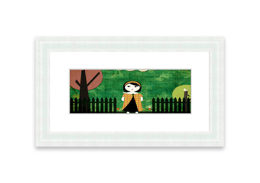 Framed print of a serene Cornwall landscape titled Afternoon Stroll, showcasing vibrant colors and intricate details.