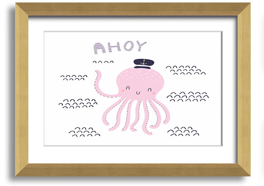 A vibrant framed print of an octopus, showcasing intricate details and colors, ready to hang on a wall.