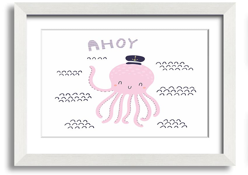 A vibrant framed print of an octopus, showcasing intricate details and colors, ready to hang on a wall.