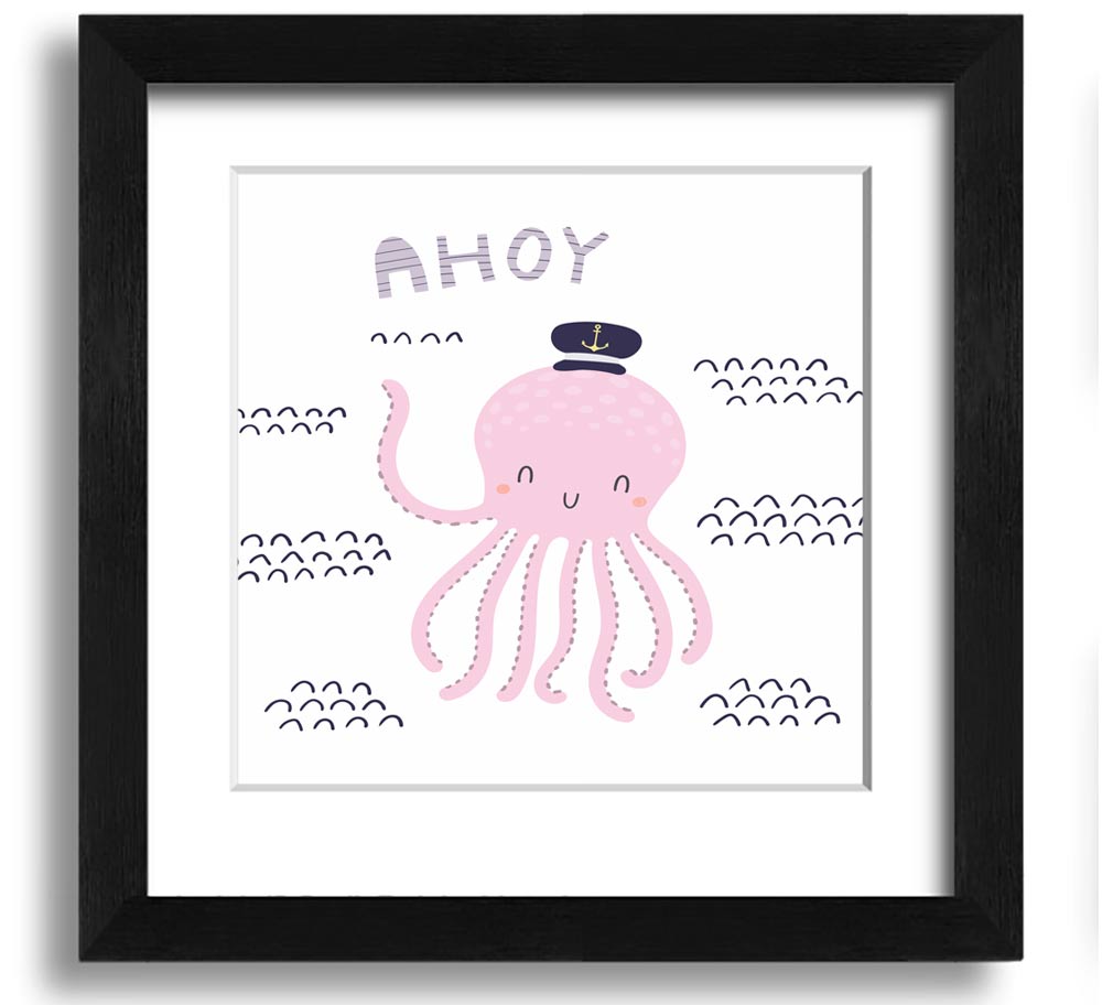 Ahoy Octopus Square Framed Print featuring a whimsical octopus design in a stylish frame.